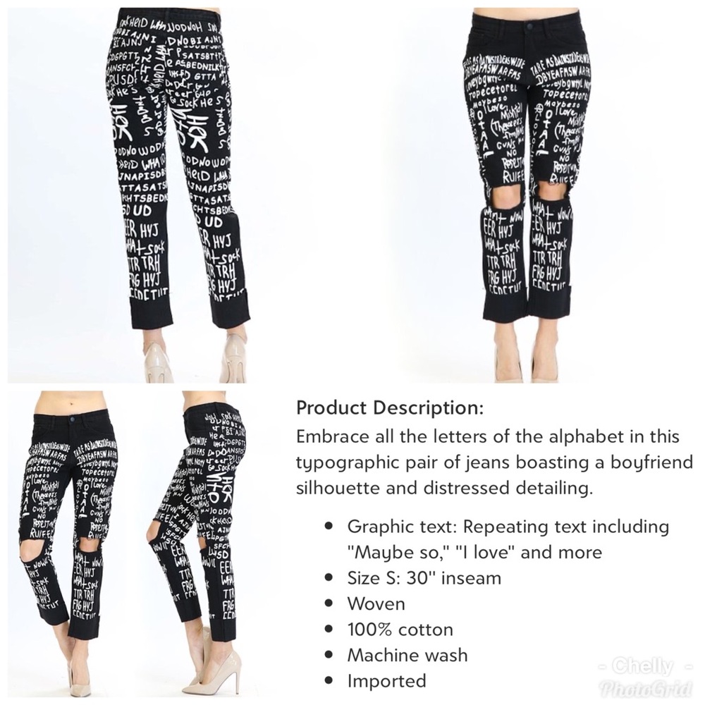 Women Letter Print Boyfriend Jeans